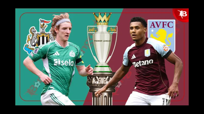 Cầu thủ Newcastle và Aston Villa đang tranh chấp bóng trên sân